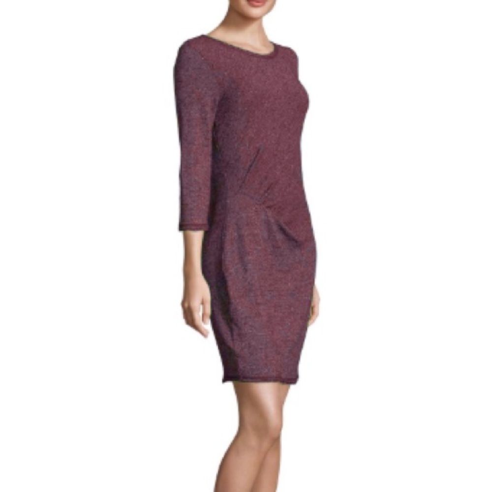NWOT Wine Three Dots Pleated Crewneck Dress, Sz L